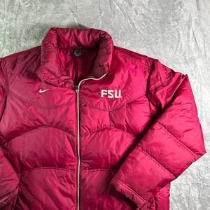 Vintage Nike Team FSU Puffer Jacket Full Zip Lightweight Coat Maroon XXL (Read)